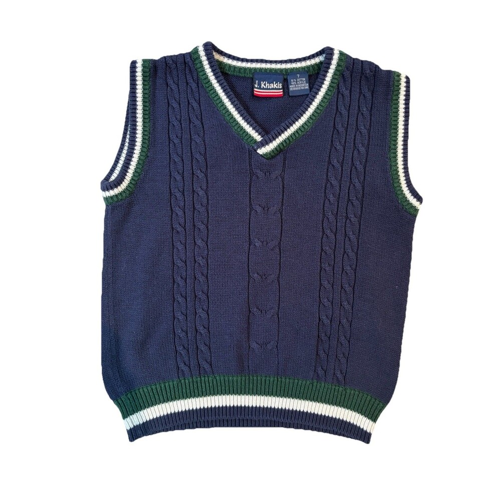J Khaki Boys Sleeveless Sweater Vest Navy Size 7 Cotton Acrylic